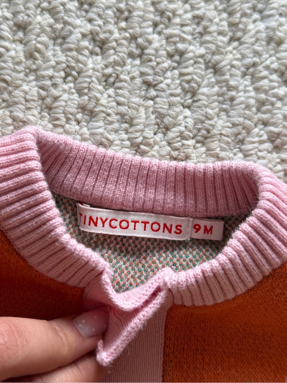 Girls Orange & Pink Flower Knit Cardigan - Picture 2 of 3